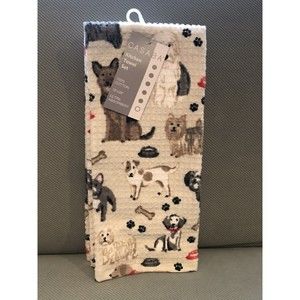 New CASABA Kitchen Towels Dogs Gray White Tan Textured Cotton 18x28” Absorbent